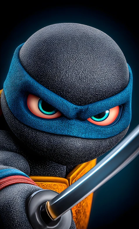 卡通3D忍者·蓝巾怒目持剑 游戏风热血壁纸