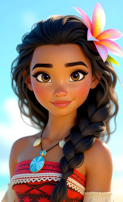 莫阿娜·花朵发饰传统服饰 卡通唯美风 海洋奇缘手机壁纸