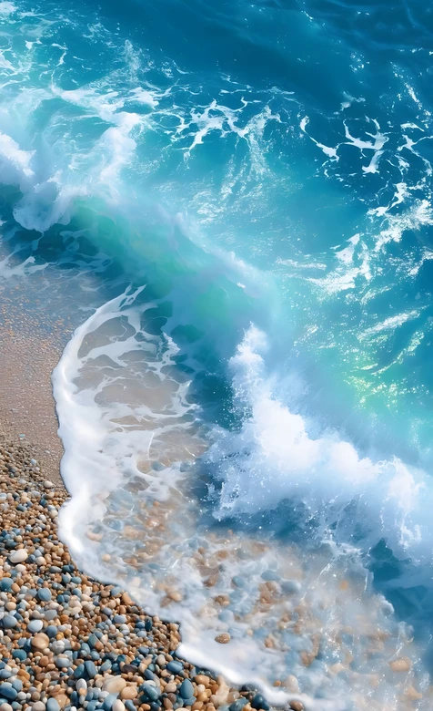海浪抚鹅卵石滩·唯美清新滨海风光 治愈系手机壁纸