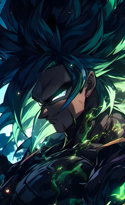 孙悟空·超三长发·绿色能量 暗黑风龙珠动漫手机壁纸