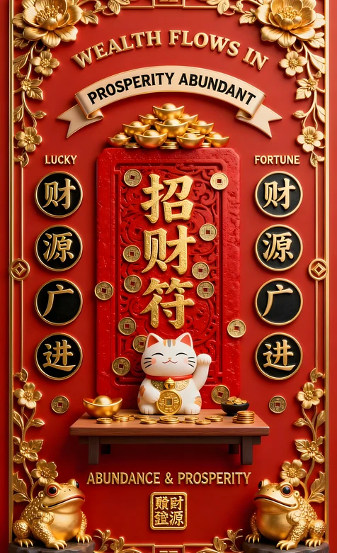 国潮招财符财运壁纸 猫咪铜钱财源广进