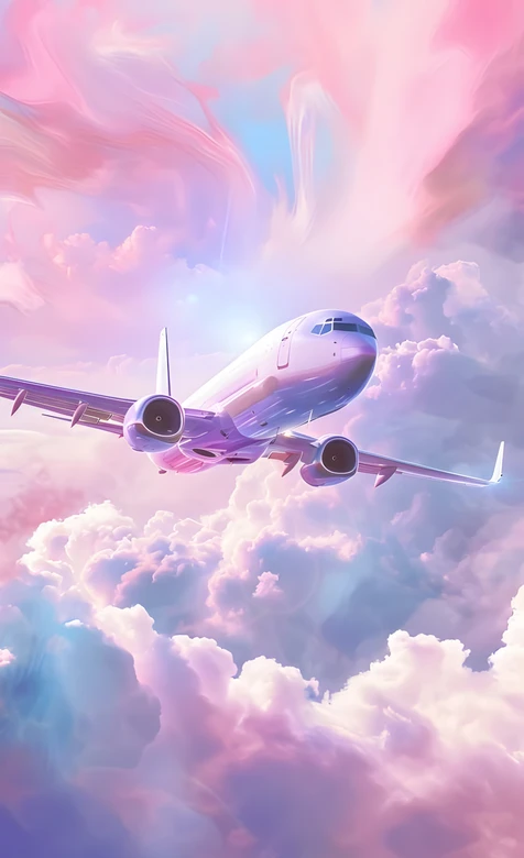 飞机翱翔粉紫云海间·唯美梦幻风 热门手机壁纸