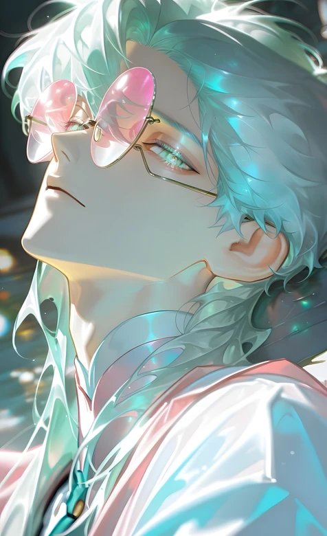 银发帅哥·粉镜流光 二次元唯美原创动漫风 高热度背景图