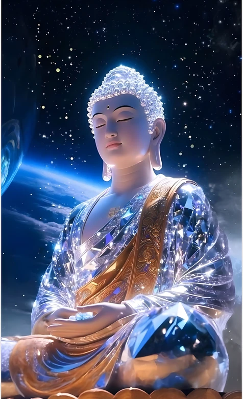 佛陀·水晶禅衣静坐 梦幻星空禅意背景佛系静心壁纸