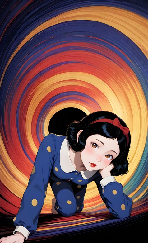 白雪公主·波点衣蝴蝶结 色彩漩涡艺术风手机壁纸