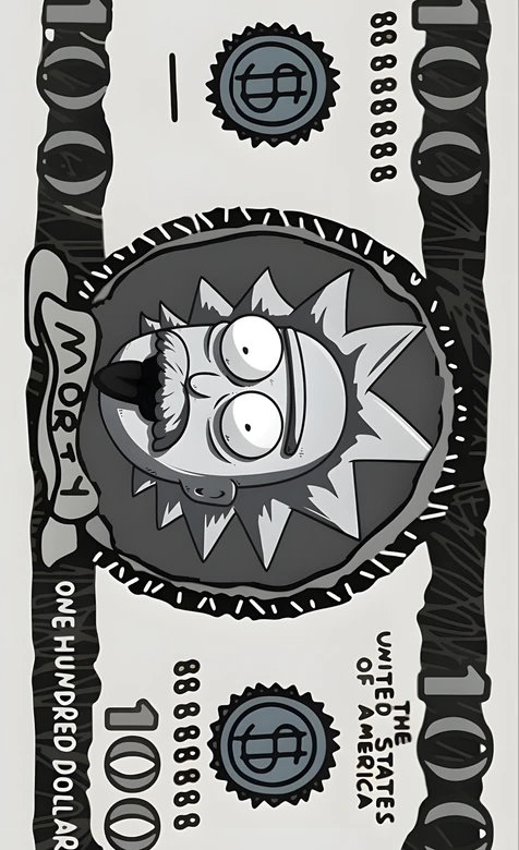 瑞克·搞怪 暗黑风《瑞克和莫蒂》百元钞壁纸 高热度手机壁纸