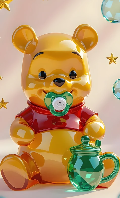 小熊维尼·奶嘴茶壶 3D拟物迪士尼治愈系手机壁纸