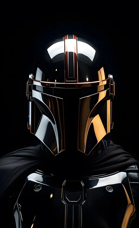曼达洛人·黑金装甲头盔 暗黑金属风星战影视壁纸（星战主题手机壁纸）