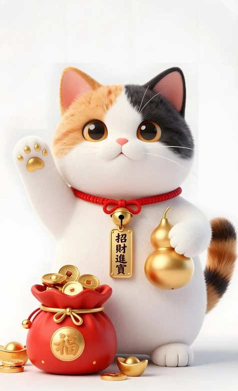 国潮萌系招财猫·金爪福袋葫芦 招财进宝手机壁纸