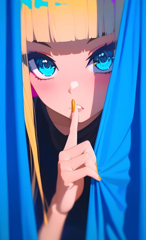 二次元动漫女孩·金发蓝眸嘘手势 手机壁纸