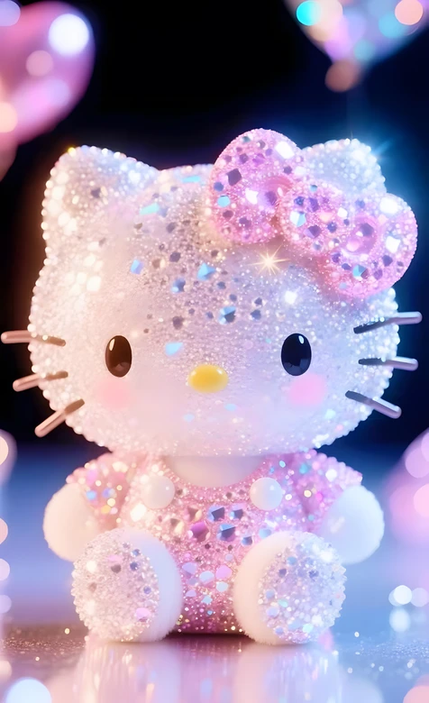 Hello Kitty·闪钻粉蝴蝶结 萌系梦幻壁纸