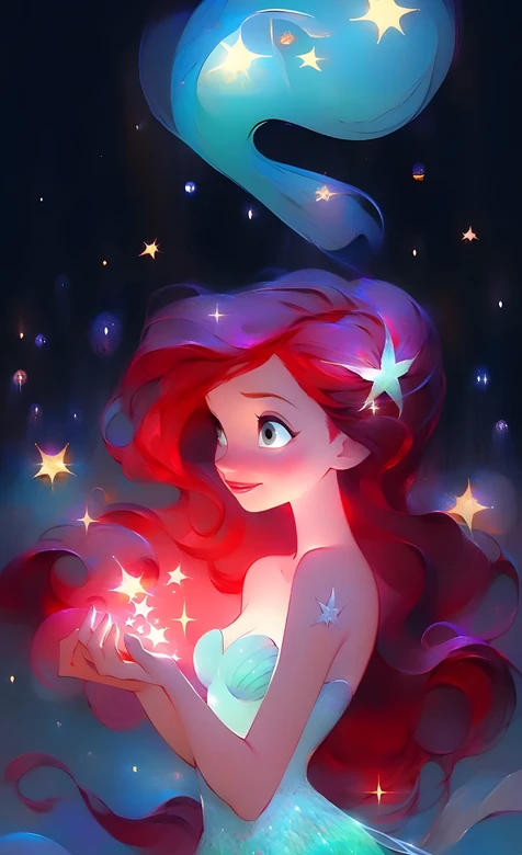 爱丽儿·星光环绕 迪士尼小美人鱼唯美梦幻人鱼手机壁纸
