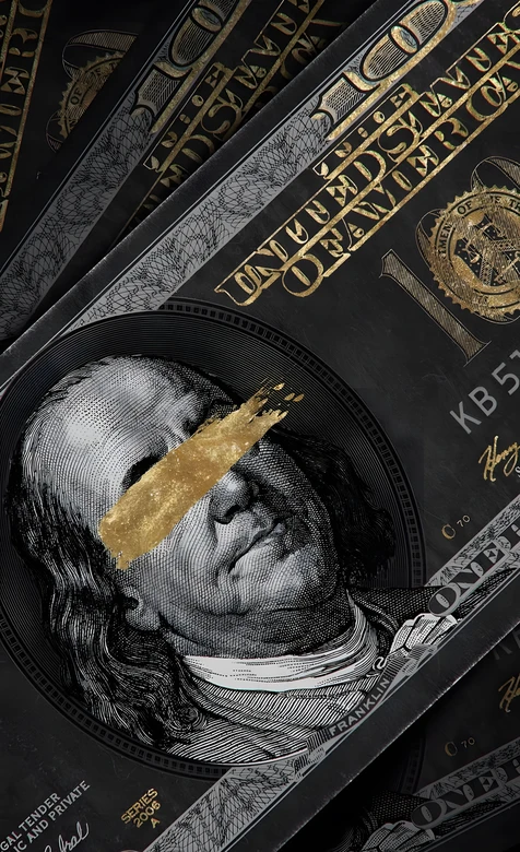 本杰明·富兰克林·金箔遮眼 暗黑奢华百元美钞创意手机壁纸