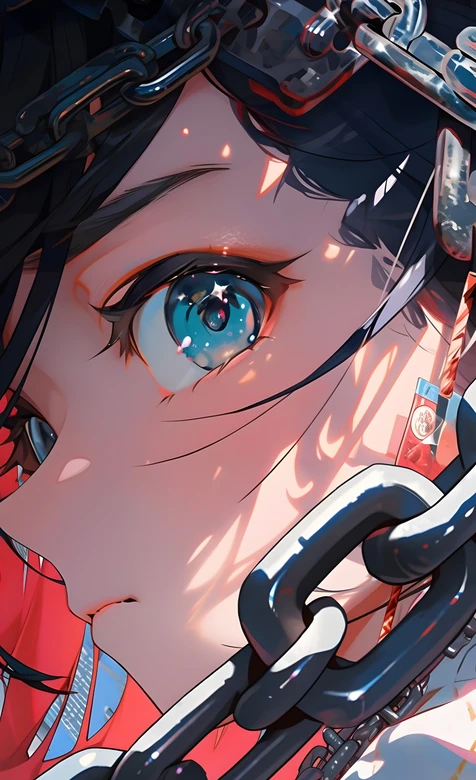 二次元插画动漫少女·链条环绕梦幻蓝眼 热门手机壁纸