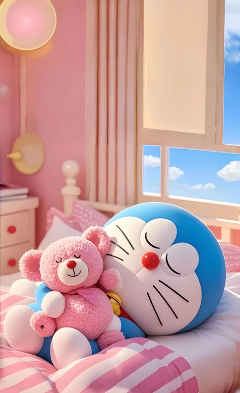 哆啦A梦·抱粉泰迪熊 少女风动漫治愈系卧室场景壁纸