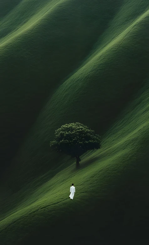 白衣人孤树青绿山峦 禅意国风唯美手机壁纸（小众高级）