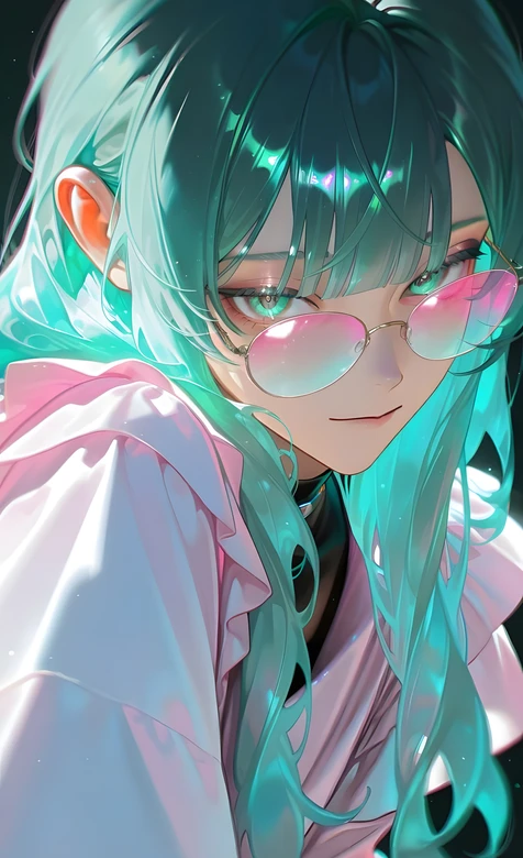 绿发眼镜少女·二次元唯美风 梦幻渐变手机壁纸