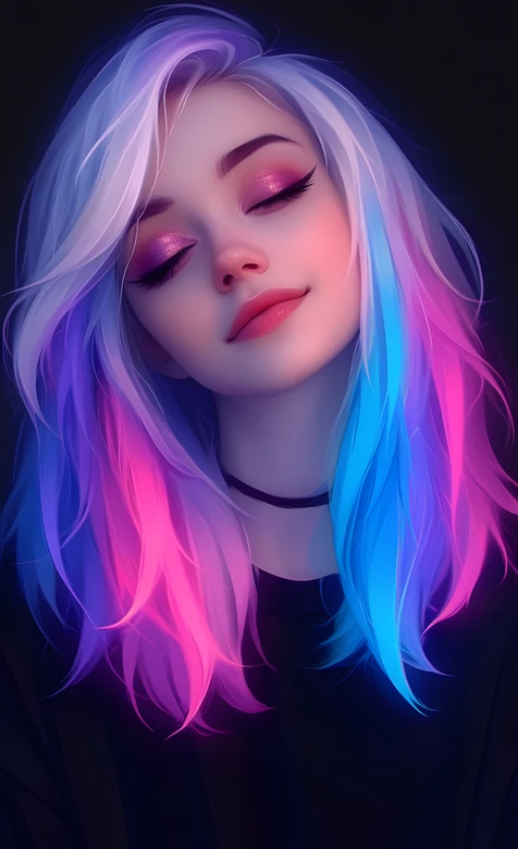 霓虹渐变发色少女·炫彩赛博风 热门竖屏壁纸