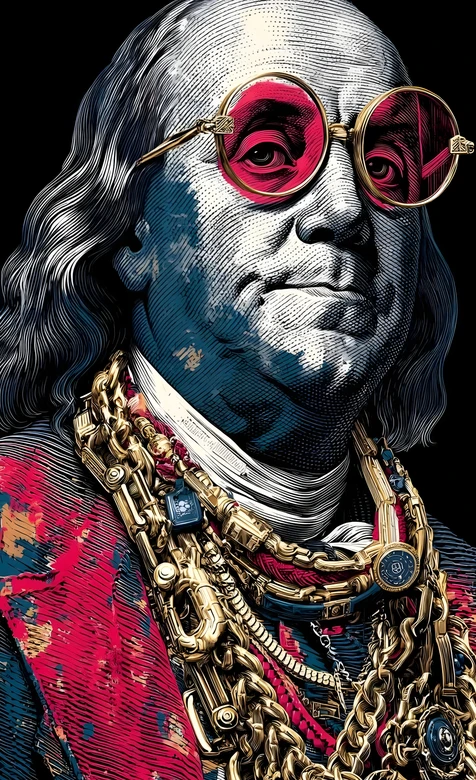 本杰明·富兰克林·嘻哈金链潮镜 复古潮流手机壁纸热款