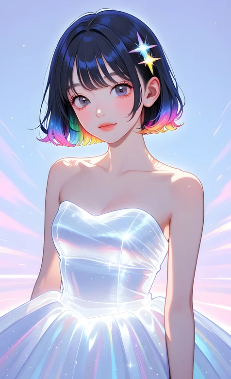 彩虹渐变短发少女·二次元唯美风 原创插画 高人气少女壁纸