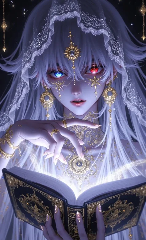 异色瞳神秘少女·金饰持光书 暗黑唯美次元动态手机壁纸