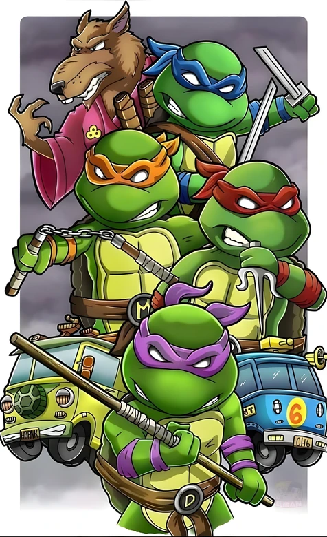 Q版忍者神龟&斯普林特·热血冒险动漫手机壁纸