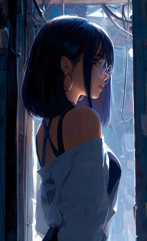 短发眼镜少女·二次元写实风 工业风背景 二次元壁纸