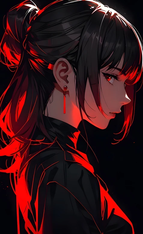 暗黑系红瞳少女·红黑光影二次元手机壁纸