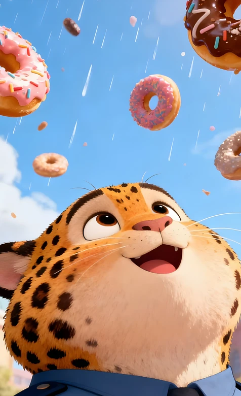 疯狂动物城豹警官Clawhauser·甜甜圈雨 迪士尼动漫治愈风壁纸