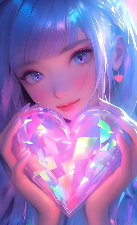 二次元梦幻少女捧水晶爱心 唯美手机壁纸