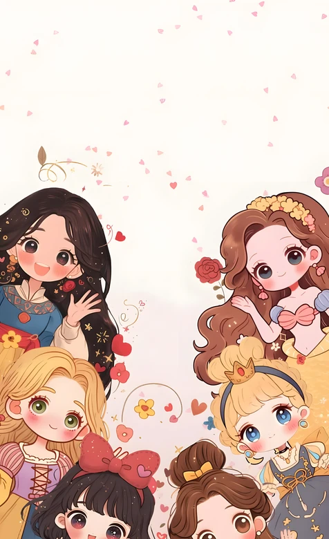 Q版迪士尼公主群像·萌系治愈风·迪士尼动画 童话公主壁纸