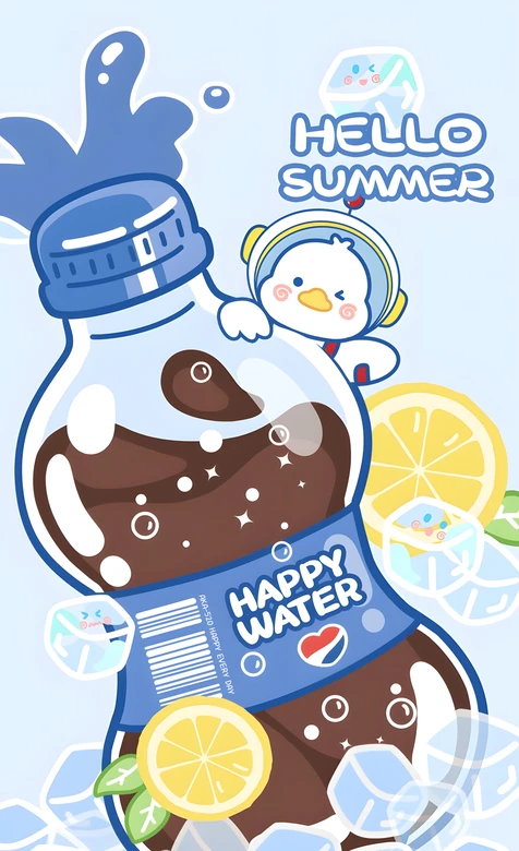 卡通鸭宇航员&可乐柠檬冰块 可爱风夏日清爽壁纸