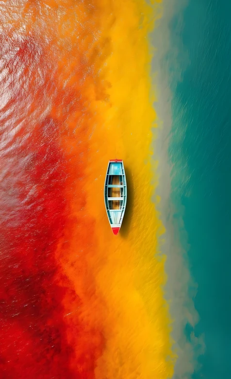 孤舟·色彩交融水域·超现实唯美风 创意手机壁纸