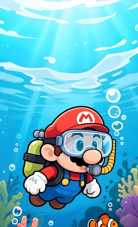 马里奥·潜水装备 超级马里奥游戏水下壁纸