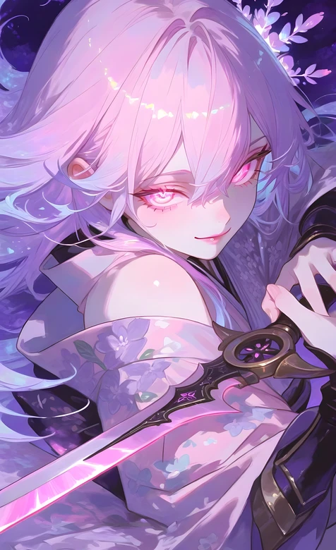 粉发紫眸持剑少女·和服梦幻二次元风 高人气动漫壁纸