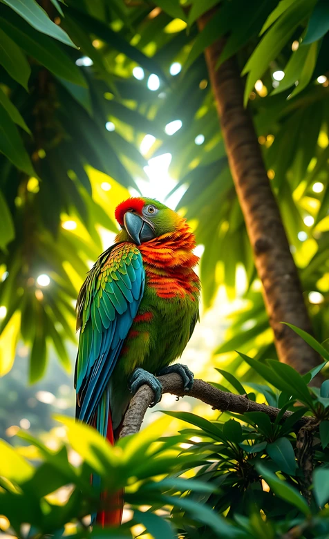 五彩鹦鹉·写实清新风 热带丛林阳光感壁纸
