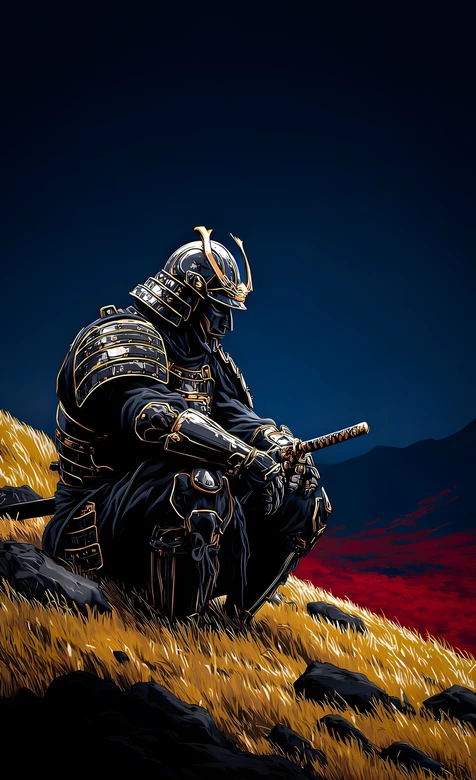 暗黑盔甲武士·太刀静思 冷峻武道风武士壁纸