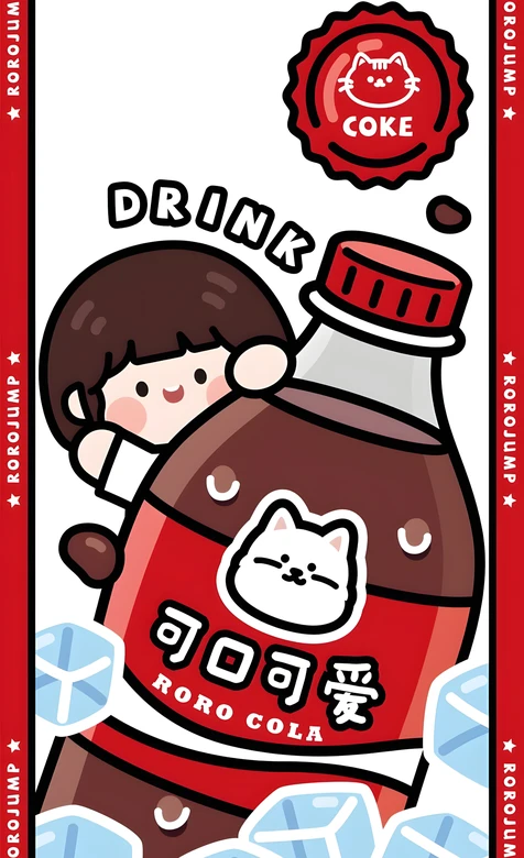 ROROJUMP国漫可爱风 女孩抱可口可爱可乐瓶猫咪壁纸