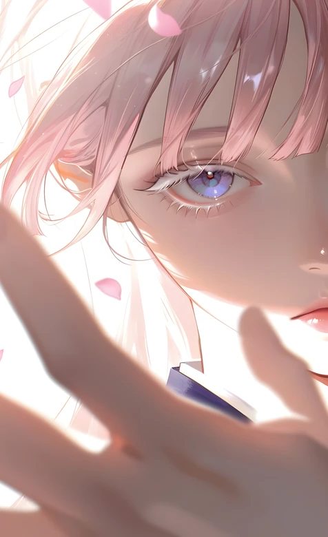 粉色发紫眸少女·唯美二次元风 高清竖屏壁纸