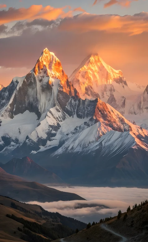 日照金山雪山群峰·唯美云海暖调 治愈系自然手机壁纸