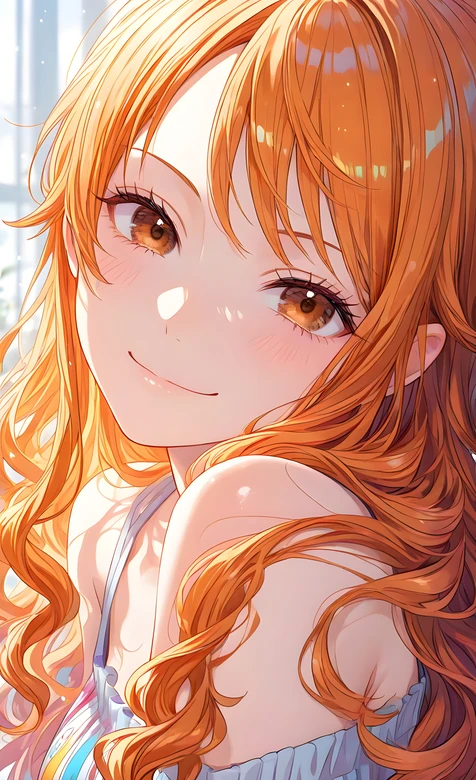 橙发少女·温柔浅笑·海贼王人物娜美 二次元治愈风原创动漫壁纸（治愈系少女壁纸）