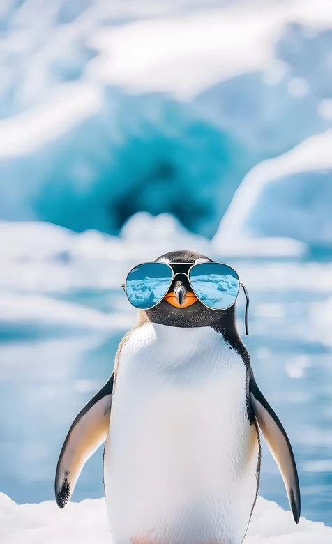 戴墨镜的企鹅·清新治愈风 极地冰雪手机壁纸（萌宠治愈壁纸）