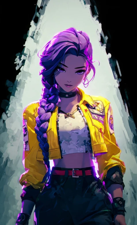 赛博朋克风紫辫少女·亮黄夹克 高人气手机壁纸