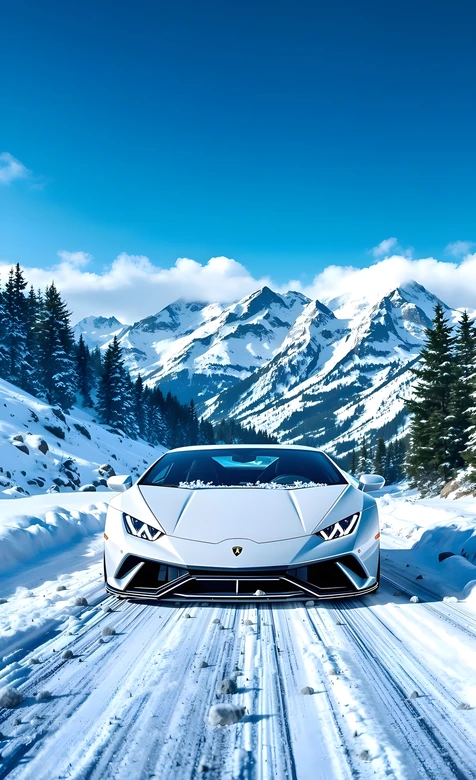 兰博基尼·雪山松林冷峻风 超跑公路雪景壁纸