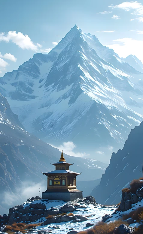 雪山下金顶藏式建筑·写实唯美高原秘境手机壁纸