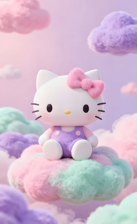 Hello Kitty·粉色蝴蝶结 梦幻云朵治愈风手机壁纸热款