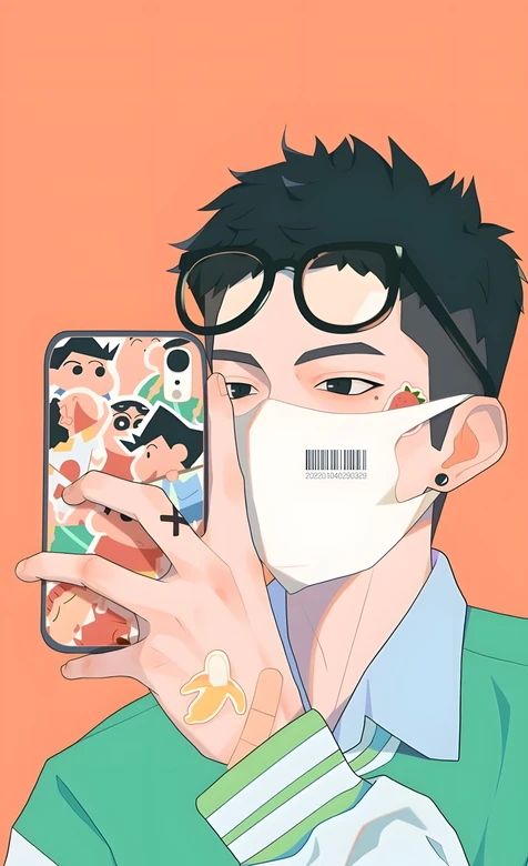 戴口罩眼镜帅哥·国漫清新风 个性手机壳高人气竖屏壁纸