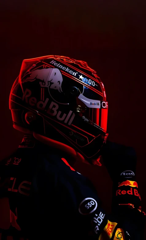F1赛车手·Red Bull头盔暗黑红调 热血竞速F1手机壁纸