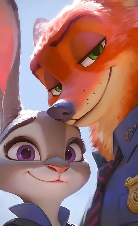 朱迪&尼克·温馨贴贴 卡通动漫风 疯狂动物城壁纸