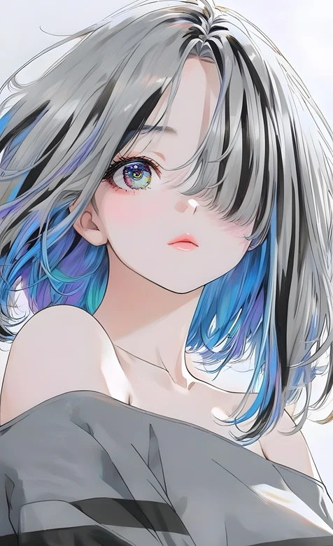二次元银蓝渐变发少女·多彩眼眸 唯美动漫风高人气壁纸